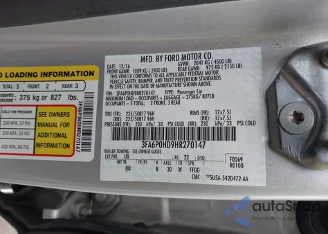 2017 Ford Fusion Se z USA, uszkodzony, nr VIN 3FA6P0HD9HR270147